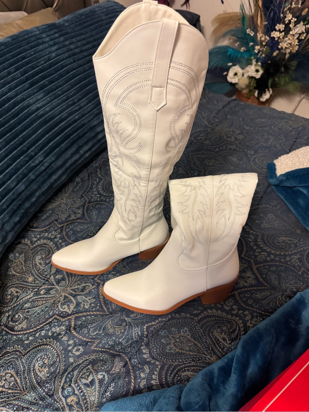 White Over-the-Knee Western Boots